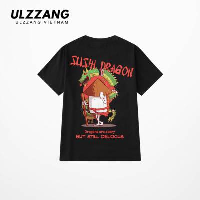 Áo thun tay lỡ ULZZANG 100% cotton dáng unisex, áo form rộng in hình sushi dragon