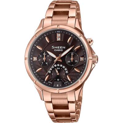 Đồng Hồ Nữ Casio Sheen SHE-3047PG-5A Dây Đeo Kim Loại Mạ Vàng Hồng - Gờ Và Mặt Số Bằng Pha Lê